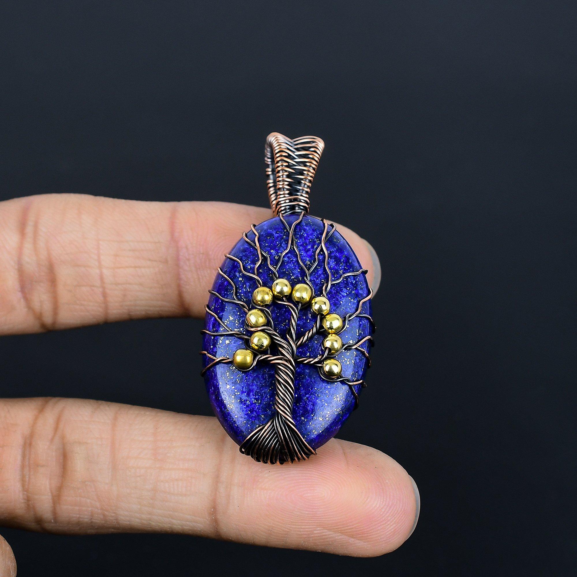 

Tree Of Life Lapis Lazuli Pendant Handmade Gemstone Jewelry, 999 Copper Wire Wrapped Pendant ,Unique Design Jewelry Pendant 2.44 Inches