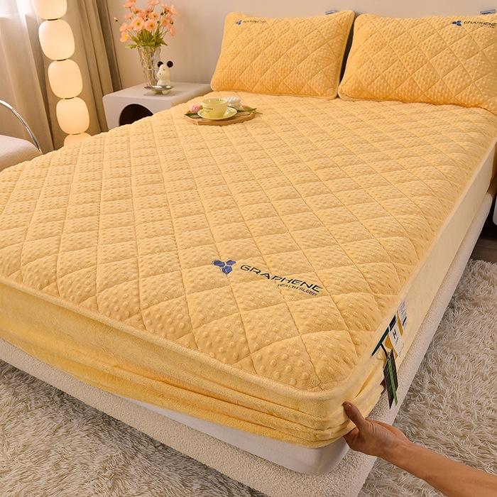 New Graphene Milk Fleece with Cotton Fitted Sheet, Warm and Fast Heating Bedcover, Home Simmons Protective Cover