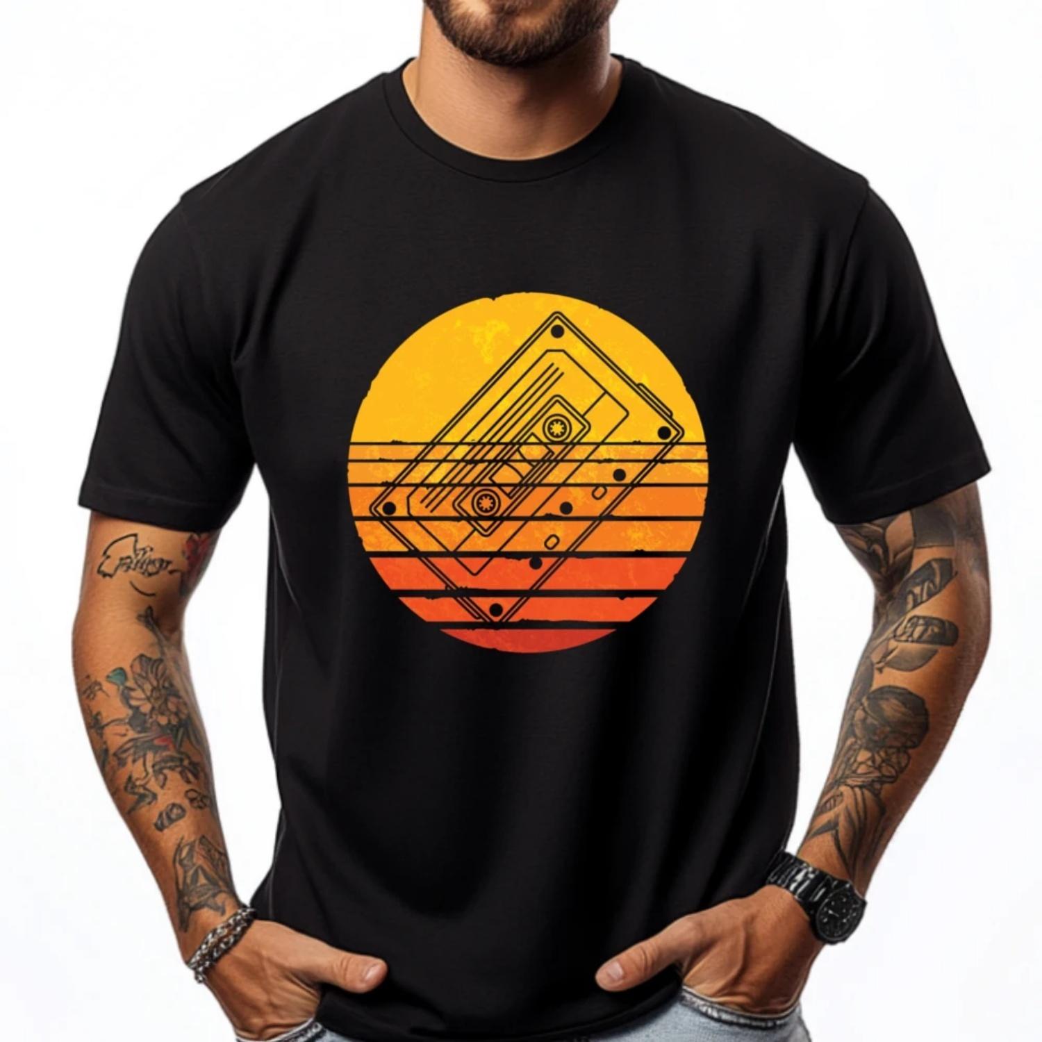 Retro 80s Music Lover Cassette Mixtape Eighties Cassette Wholesale Tshirts 100 Pcs Short Sleeve T-Shirt Men Father s Day S чёрный