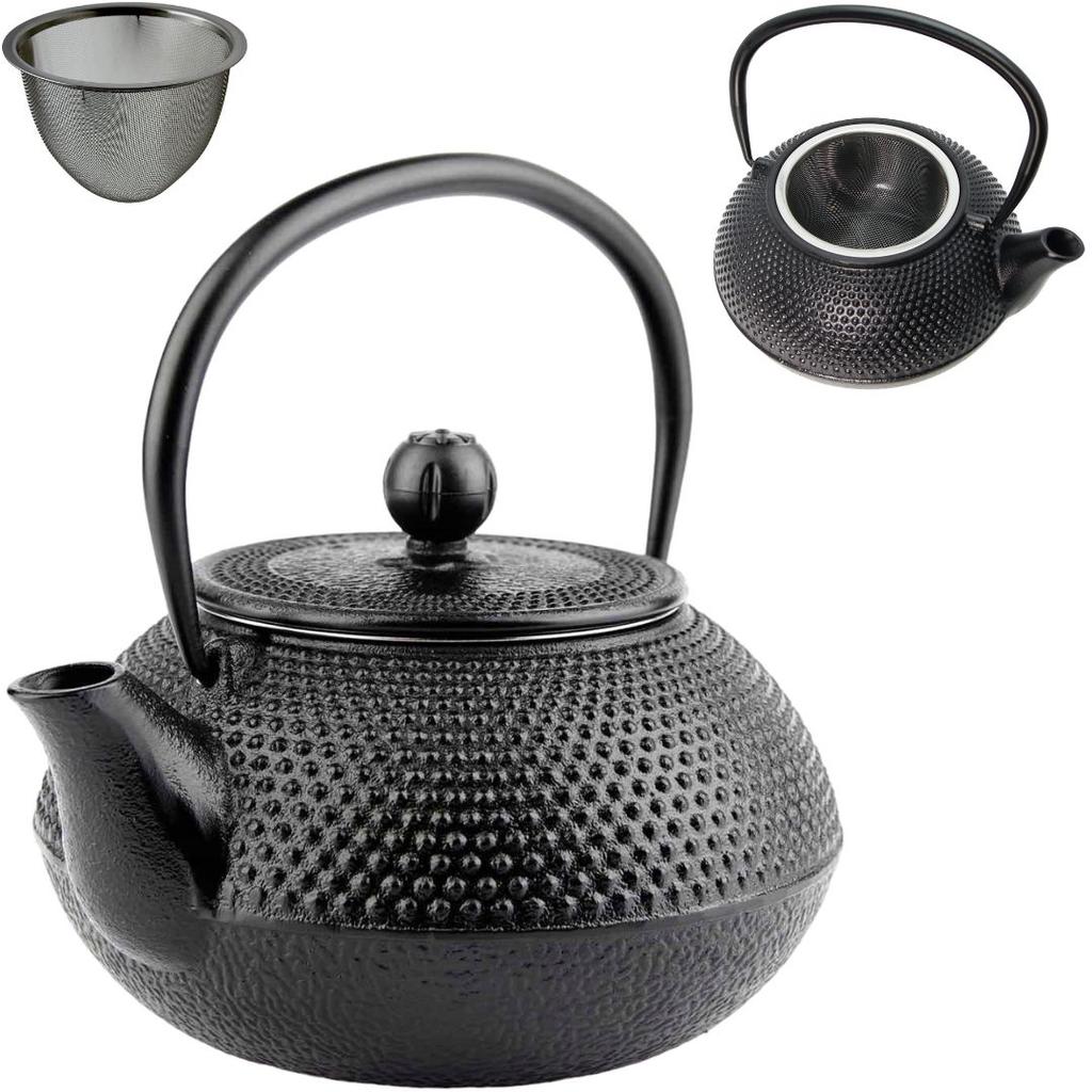 CAST IRON KETTLE 0.8L TEA POT WITH TEA INFILTER + 4x CUPS WARMER
