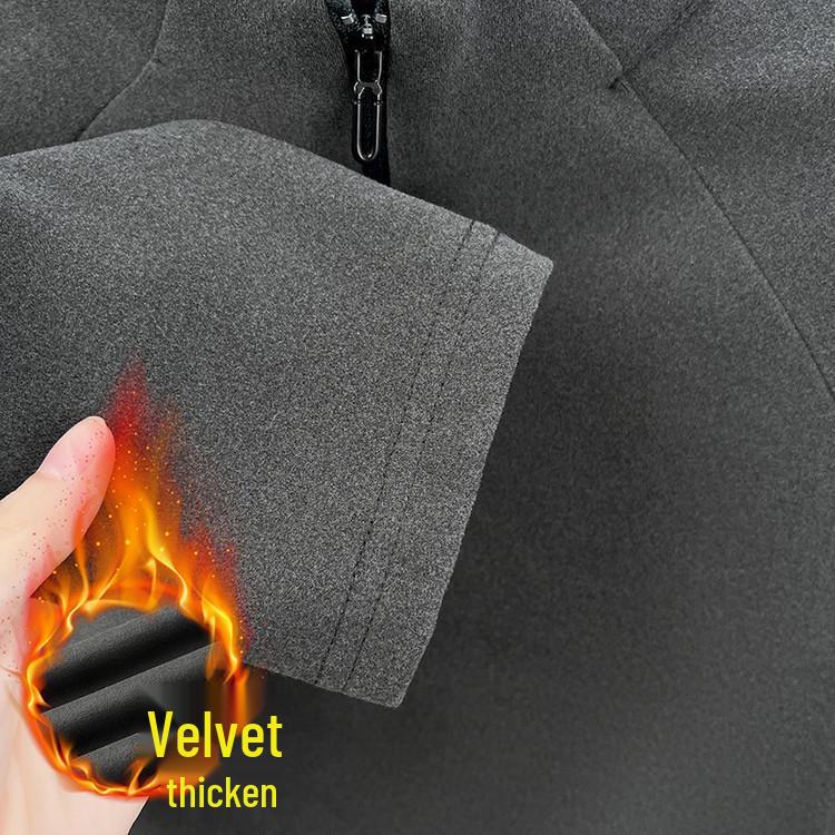 Men's Heavyweight Fleece-Lined Hoodie with Stand Collar, Half-Zip, and Thick Fabric; Solid Color Autumn/Winter Style.