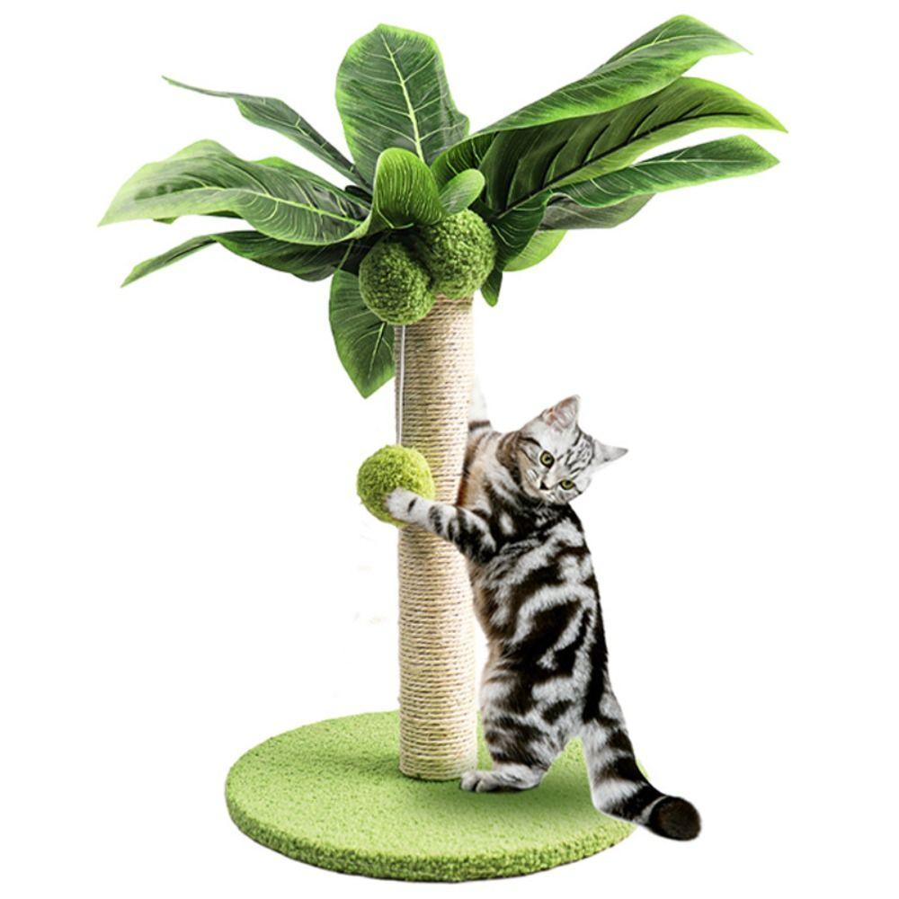 Sisal Rope Cat Scratching Post Wooden Track Ball Durable Design Cat Tree Green Leaves Hanging Balls Interactive Toys Indoor Use