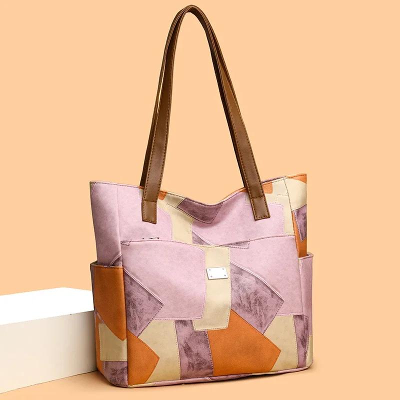 Geantă de damă atmosferică, design nou, asortat cu culori, la modă, asortată, capacitate mare, un singur umăr, portabilă, tendință retro