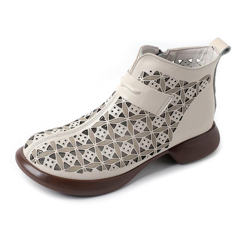 Fashion GKTINOO 2025 Summer Ankle Boots Genuine Leather Shoes Women Low Heels Sandals Side Zip Boots Cutout Breathable Mujer Zapatos