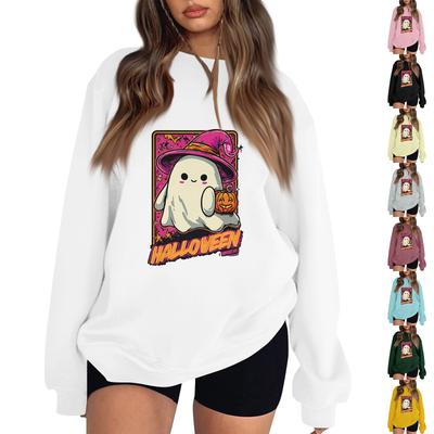 Pulover de damă cu umeri căzuți, cu imprimeu de Halloween, top sport