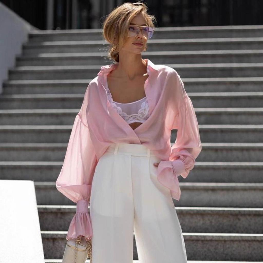 2025 European & American Women's Loose Lantern Sleeve Long Shirt