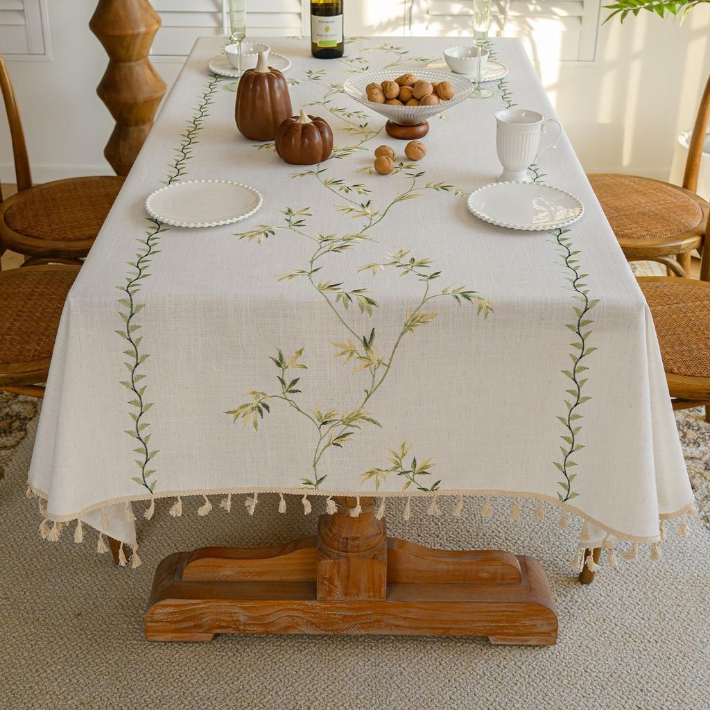 Embroidered Table Cloth Plant Flower Decorative Rectangular Table Cloth