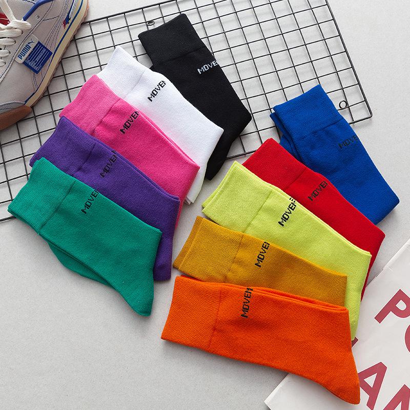 Zhuji Women's Korean Style Letter Print Mid-Calf Socks - Trendy College-Style for Spring and Autumn