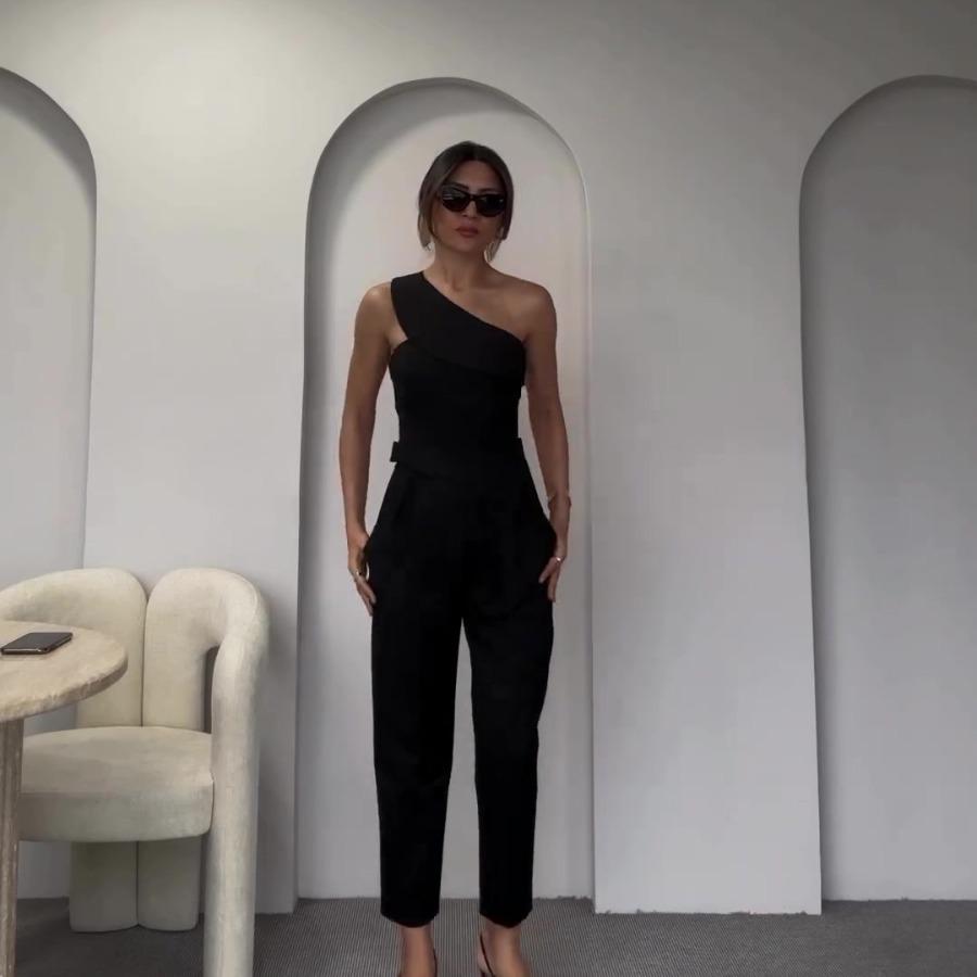 2024 Summer Women's Solid Color Off-Shoulder Top and High Waist Straight Leg Pants Set