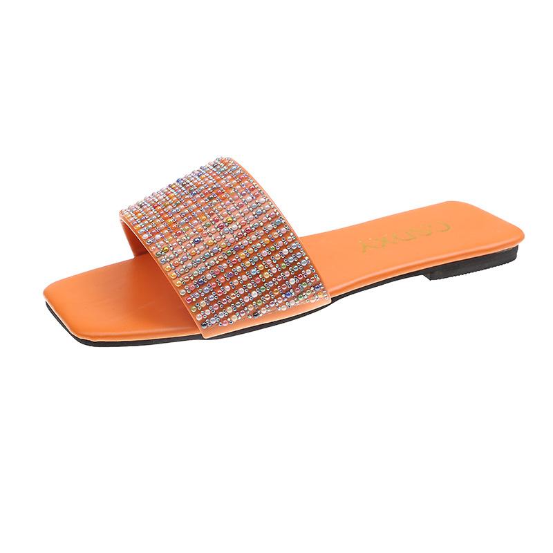 

Шлепанцы на плоской подошве одним словом, лето 2025, новинка, квадратный носок, со стразами, женские, большого размера, женская обувь для внешней торговли 42 оранжевый