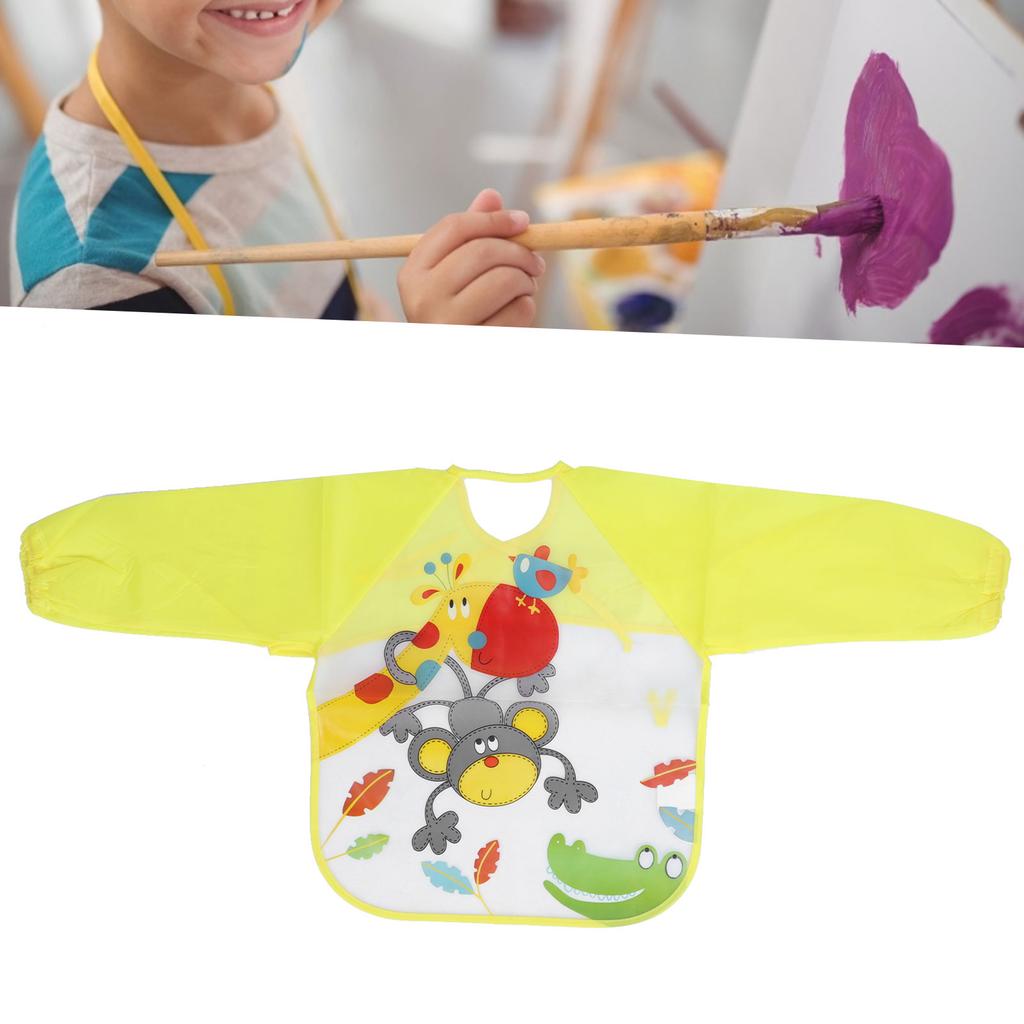 Baby Long Sleeved Bib Waterproof Feeding Drawing Cartoon Animal Pattern Kids Art SmockYellow Monkey