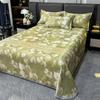 Nordic Style Floral Printed Cooling Mat Set Summer Skin Friendly Ice Silk Bed Sheet Set With Pillowcase Breathable Bed Mattress