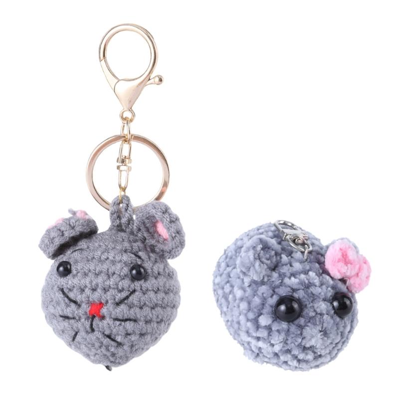 Mouse/Hamster Yarn Charm Keyring Soft Knitted Keychain Handmade Crochet Key Chain Colorful Bag Pendant for Women Girls