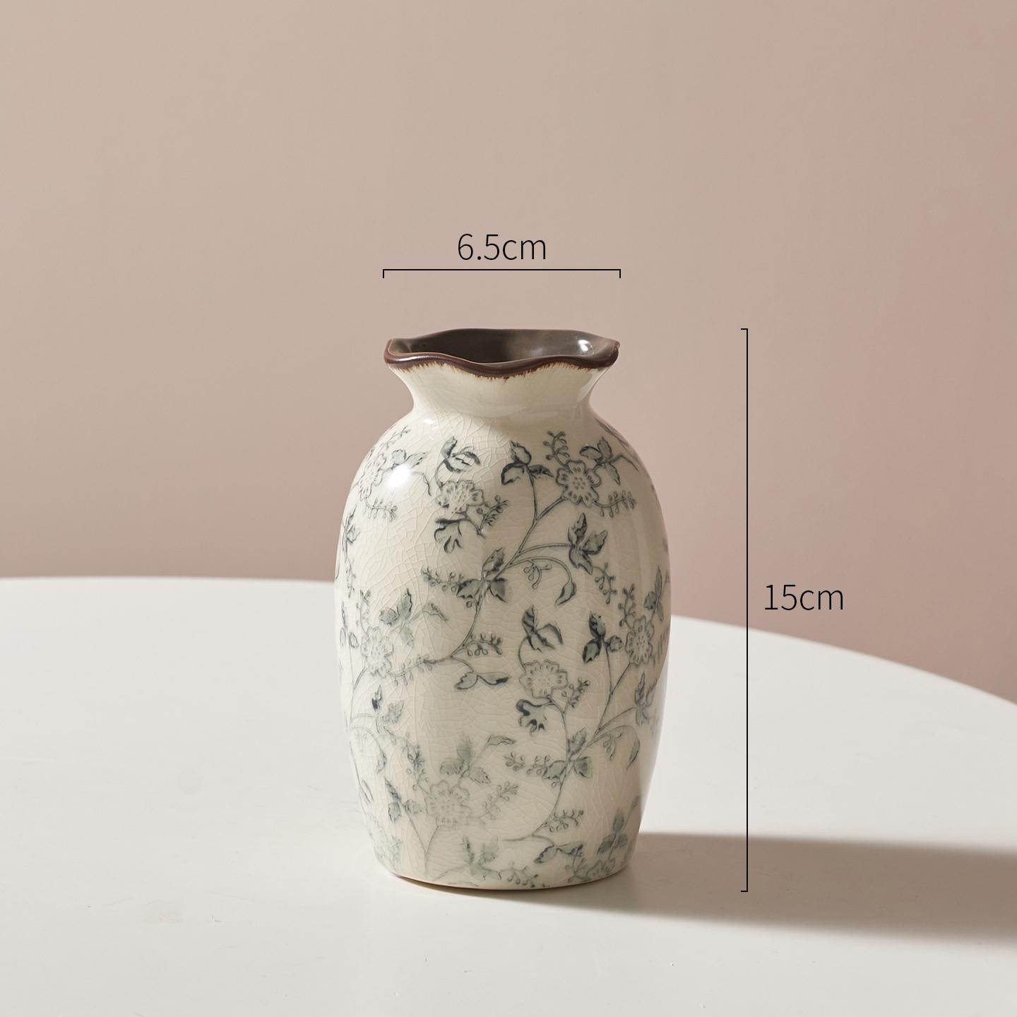 Ink Wash Floral Vase with Crackle Glaze Ceramic Vase Set Vintage Home Decor Table Centerpiece Flower Arrangement Vases Gift