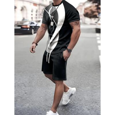 2024 Yeni Moda Doku 3D Baskılı Takım Erkek Büyük Beden Giyim Kısa Kollu Şort Erkek Spor Giyim Yaz Erkek Günlük Takım