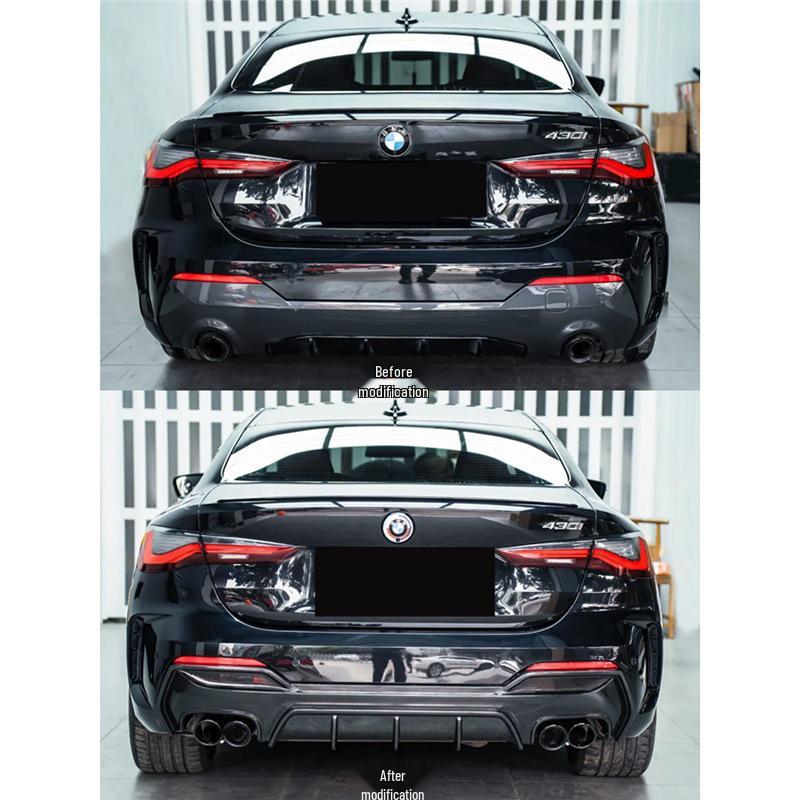 BMW 4 Series (G22) Quad Exhaust Pipe Mod: Stainless Steel & Black Carbon Fiber Tailpipes