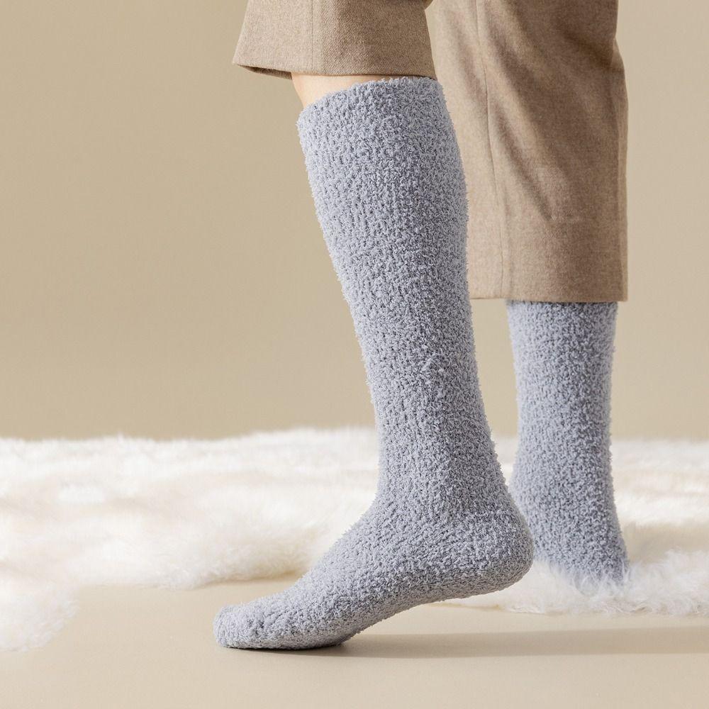 Coral Velvet Long Tube Socks Thick Fabric Warm Winter Socks Preppy Solid Color Stockings For Women