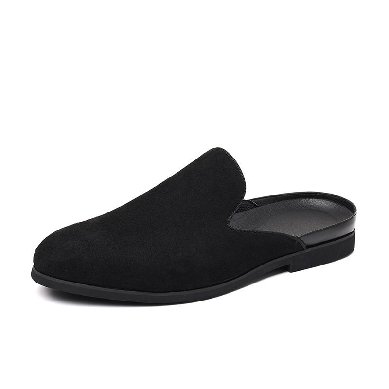 Designer New Men Black BLUE Half Slippers Shoes Casual Suede Pu Leather Mules Moccasins Breathable Loafers Zapatos Hombre