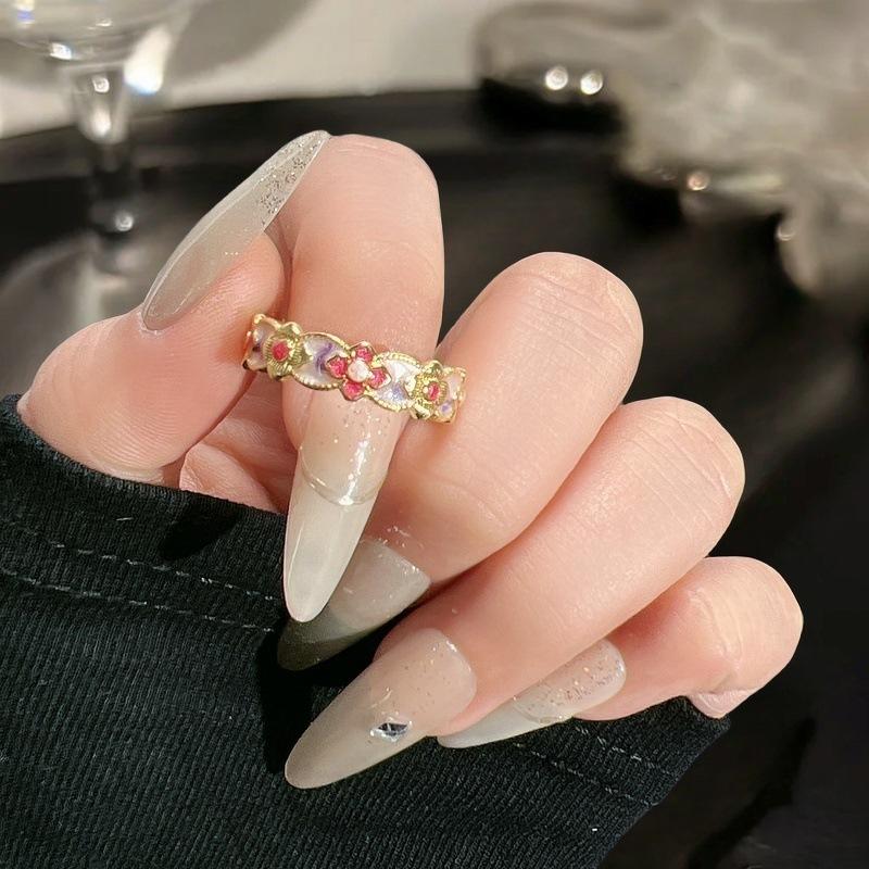 National Tide Style Enamel Color Dripping Oil Opening Ring, Sweet And Cool Retro Niche Temperament, Light Luxury, High-End Sense, Exquisite Ring.