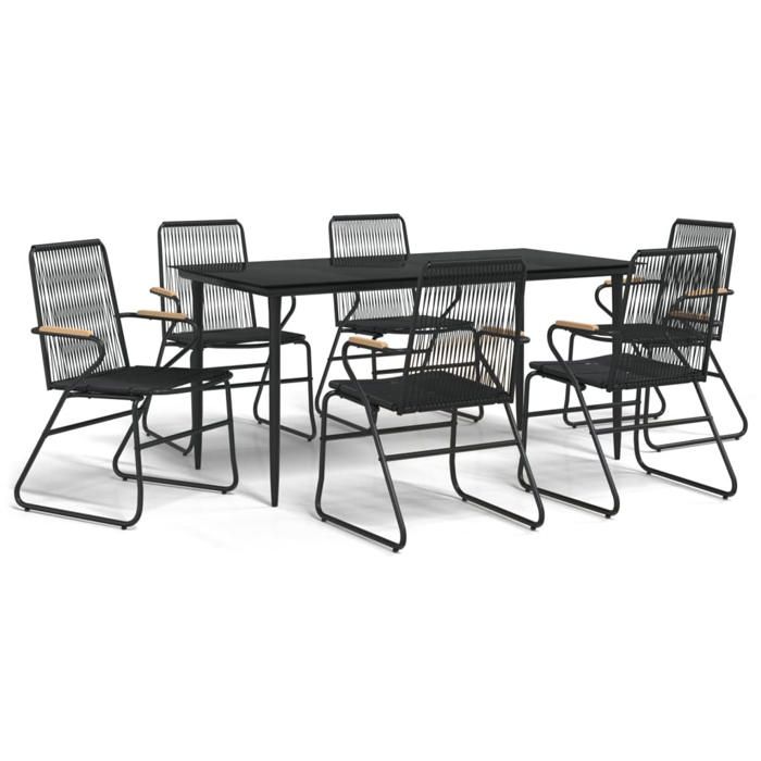 VidaXL Ensemble à manger de jardin 7 pcs Noir Rotin PVC, ensemble de salle à manger, ensemble de salle à manger d'extérieur, 3156577