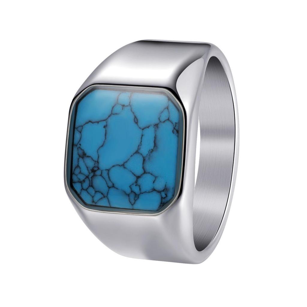 Cross-Border Stainless Steel Couple Wedding Rings with Turquoise, Opal & Seal Designs