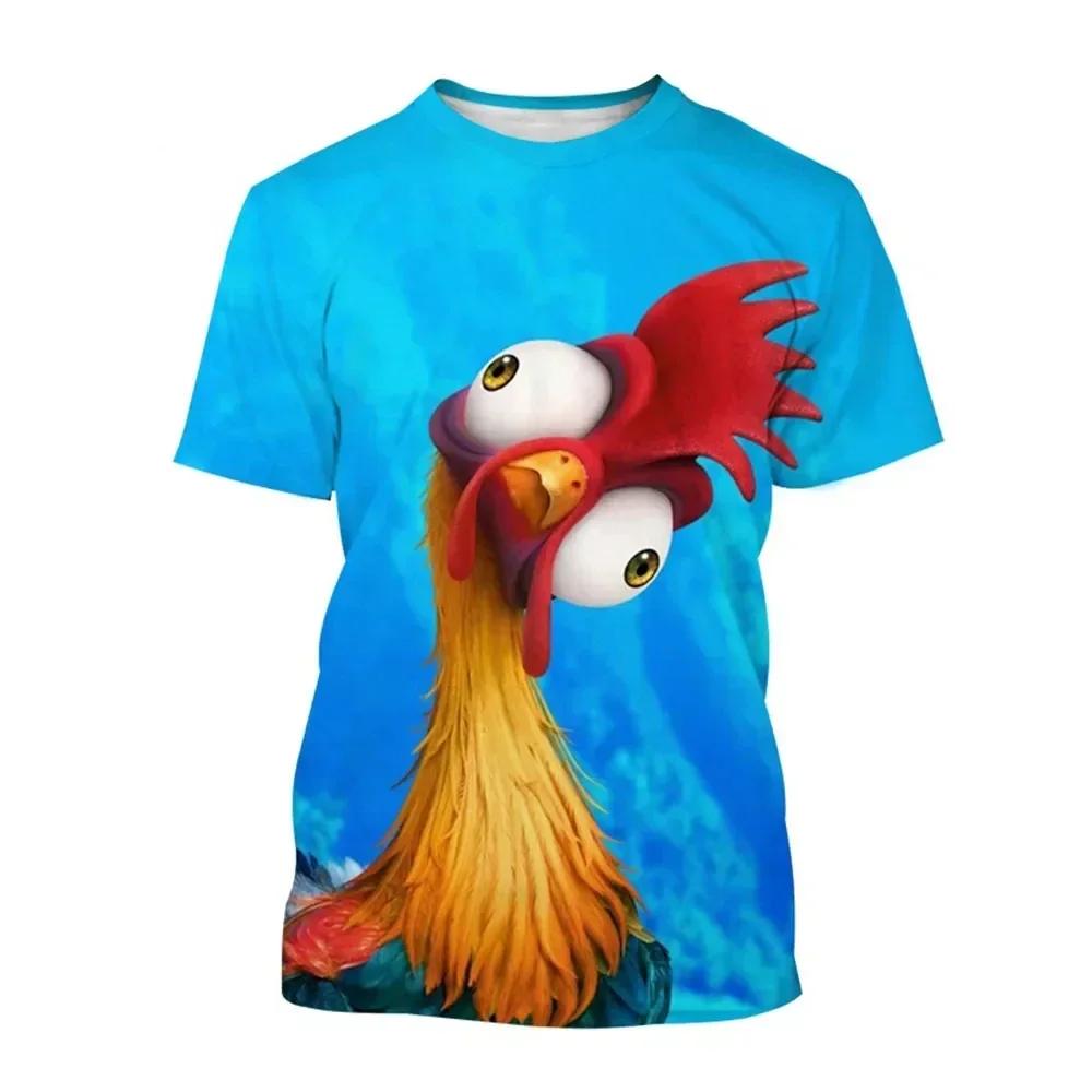 Fun Chicken Moana Pattern 3D Printed T-shirt Summer Men's Cartoon Anime Round Neck Top Casual Personalized Fashion Short Sleeve Street Wear