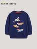 Stylish Boys' Autumn Hoodie: Cartoon Airplane Print, European & American Style, Long Sleeve Pullover Top