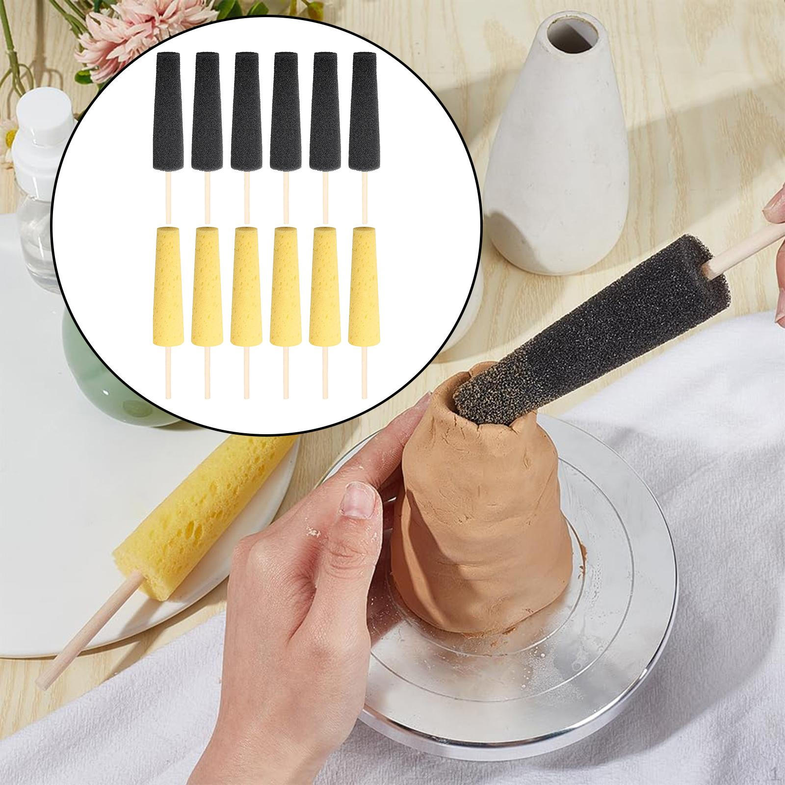 

12Pcs Clay Pottery Sponges Trimming Tools Wooden Handle Reusable Making Ceramic