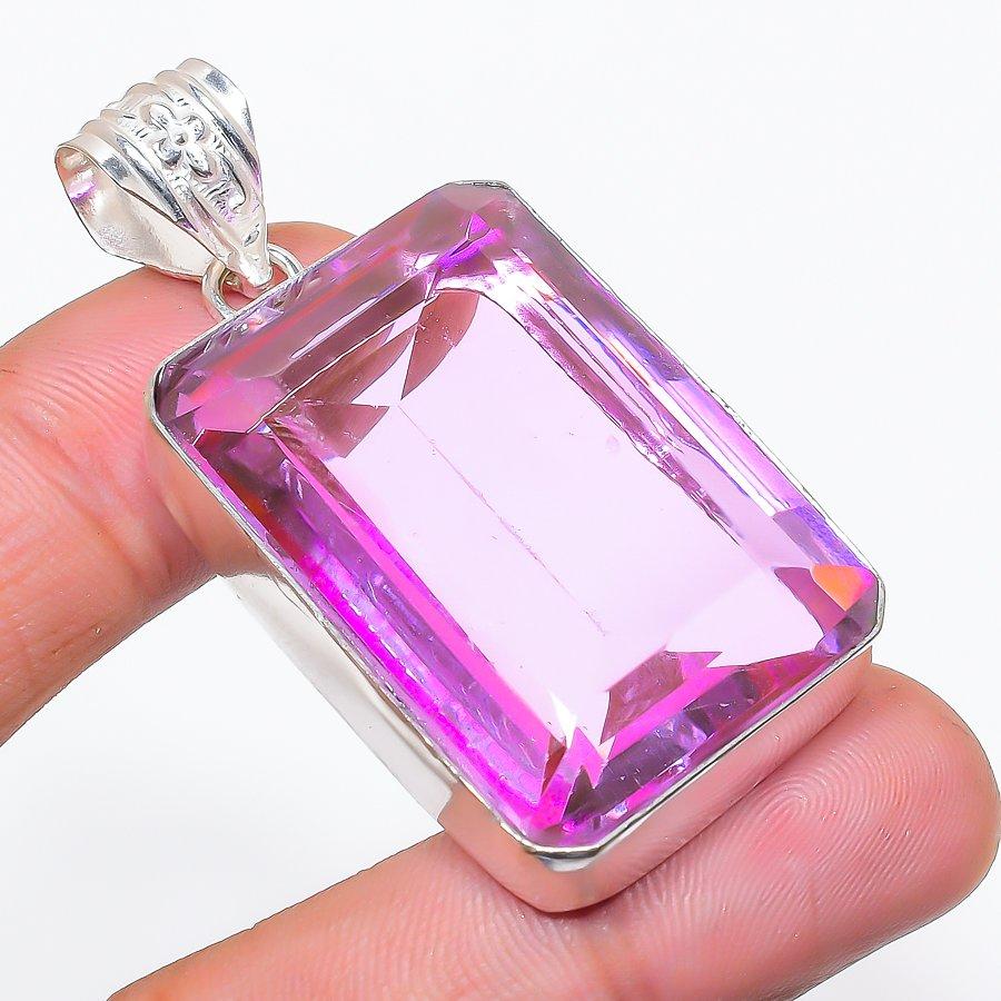 Natural Pink Kunzite Gemstone 925 Sterling Silver Jewelry Pendant 2.17" AP-14116