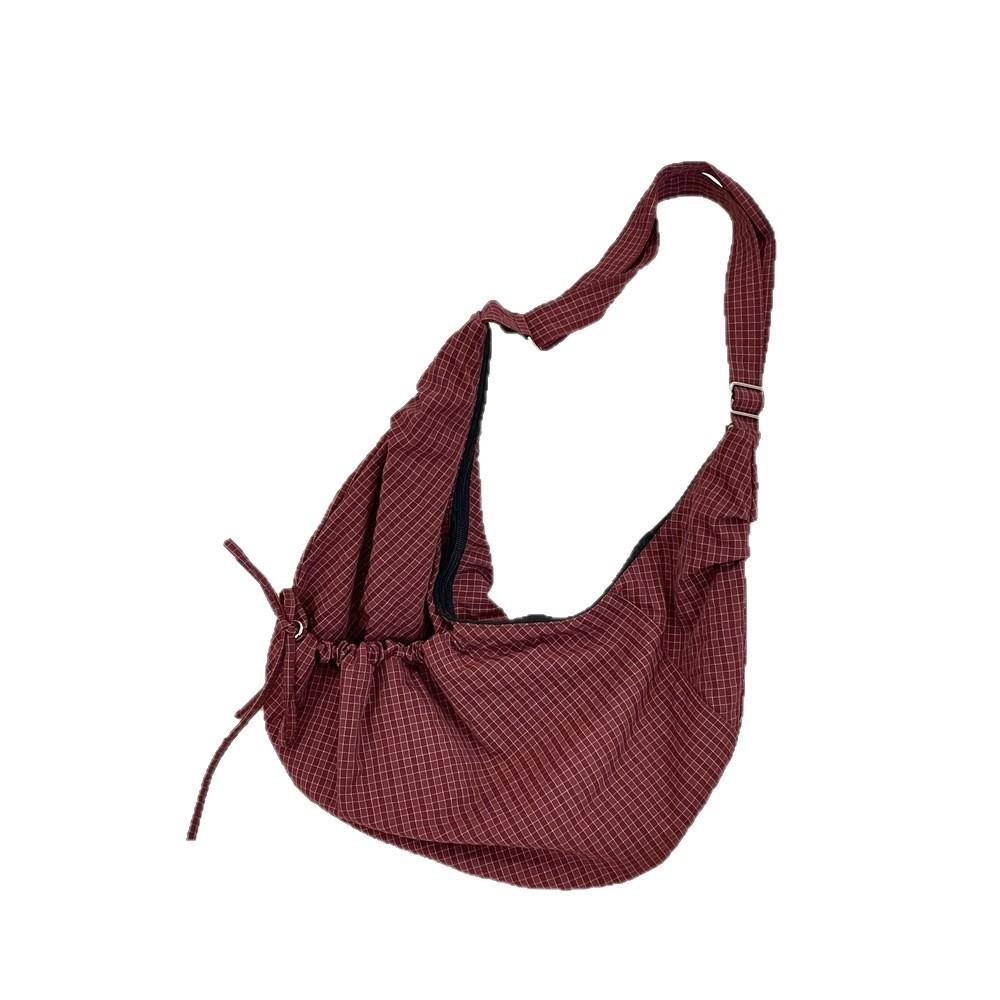 Lazy Wind Croissant Bag Large Capacity Pleated Nylon Plaid Bag Commuter Shoulder Canvas Bag
