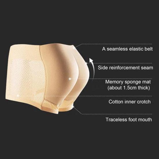 Men Breathable Mid-rise Underpants Solid Color Butt Lift Shaper Hip Pad Shorts Panties Fake Butt Seamless Underwear