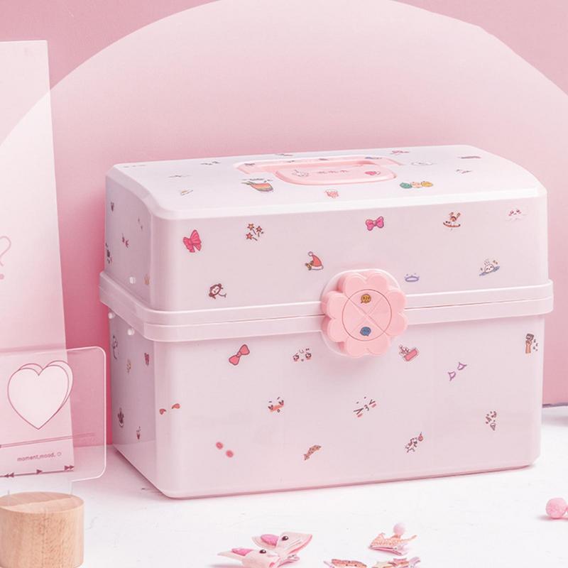 Haarschmuck-Organizer für kleine Mädchen 3-lagige Aufbewahrungsbox für Haarspangen für Mädchen Wasserdichte Schmuckschatulle für Kinder mit 6 Aufklebern für Studentenwohnheim