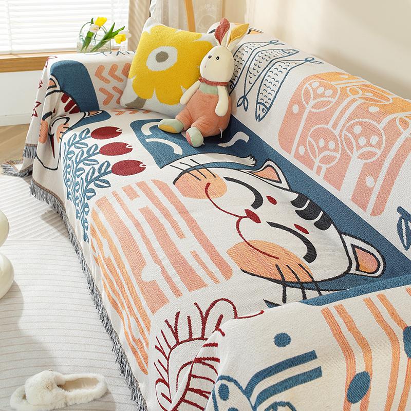 

Чехол для дивана с мультяшным рисунком, двухместное покрывало для кровати, одеяло, коврик для пикника с кисточкой, диван-кровать, универсальный декоративный 180x260cm