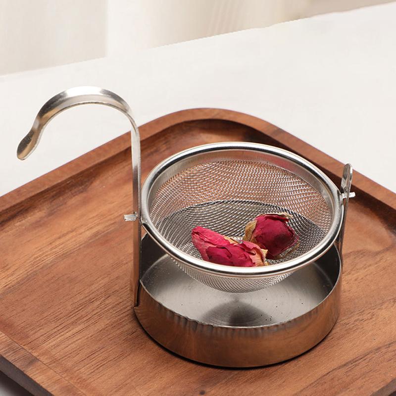304 Stainless Steel Tea Coffee Strainer Filter With Base For Loose Leaf Tea Easy To Clean Kung Fu Tea Fine Mesh Tea Filter