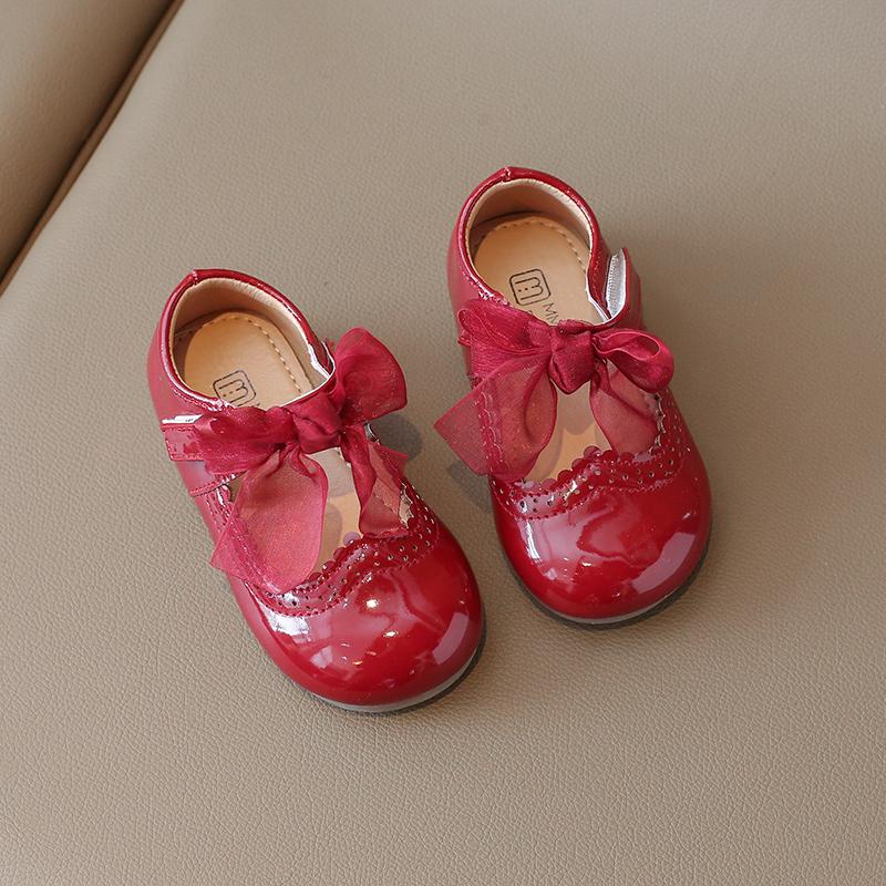 Girl's Mary Janes Colorful Patent Leather Shallow Solid Color Kids Princess Shoes Autumn Lovely Ribbon Toddler Children Shoe