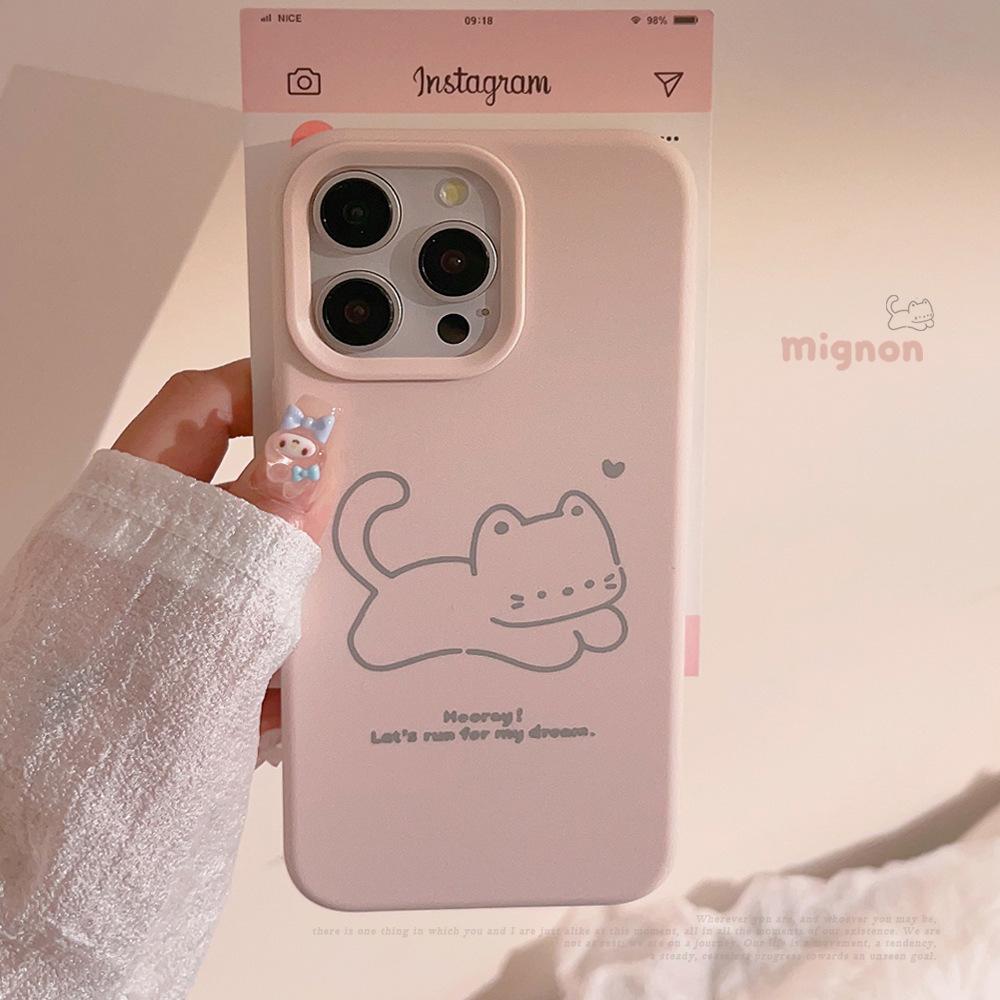 Simple Ins Cat Puppy Suitable for Iphone14pro Max Mobile Phone Case Soft Glutinous Cartoon 15 Apple 16 Silicone