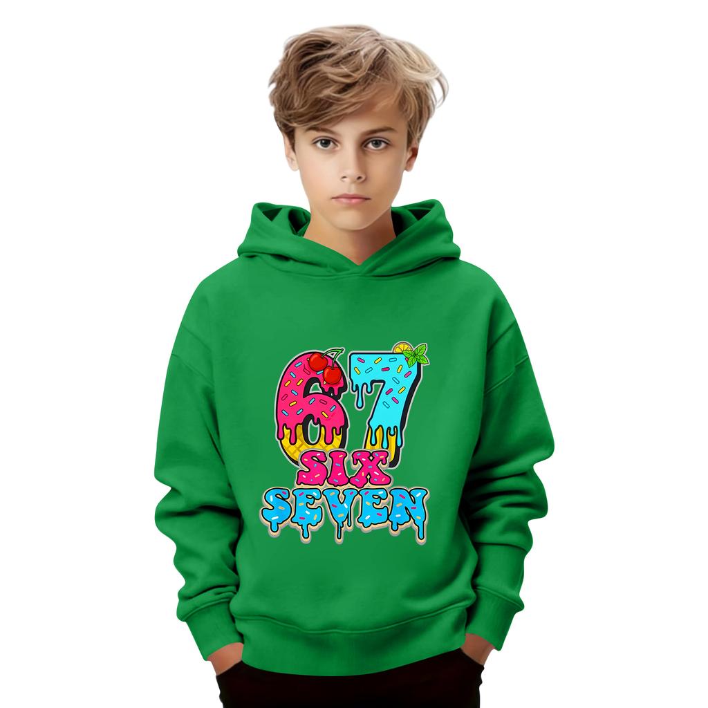 Långärmad lös tröja för barn med bokstavstryck, dragsko och huva