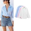 Spring and Summer Women's Clothing Asymmetric Hem Cotton Blend Long Sleeves Lapel Casual Oxford Shirt 8741049