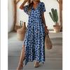 Summer Women's Crew Neck Short Sleeve Printed Maxi Dress, Casual Ladies Long Dress for Women European American Crossbody Apparel