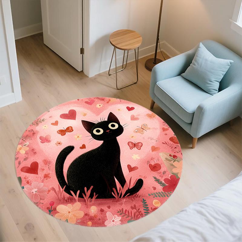 Pink Bombay Cat pattern round rug,Carpet Rug for Living Room Bedroom  Playroom ,Non-slip Floor Mat,Holiday Gifts and Birthday Gifts.