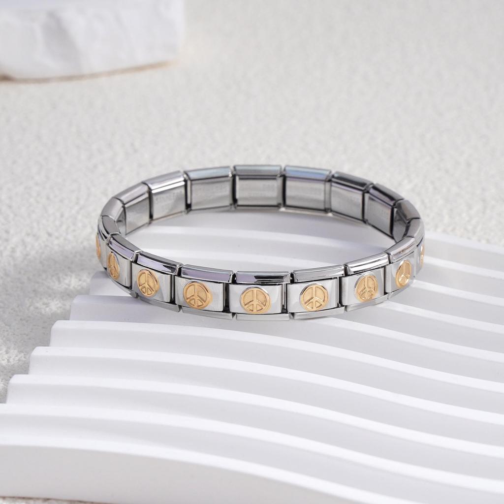 Italian Stainless Steel Love Heart & Star Modular Bracelet - Detachable Elastic Watch Band, European & American Fashion.