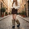 Soft Faux Furs Leg Sleeves Winter Leg Warmers Elastic Thermal Protective Boot Covers Footless Socks For Women Hosiery