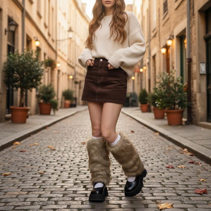 Soft Faux Furs Leg Sleeves Winter Leg Warmers Elastic Thermal Protective Boot Covers Footless Socks For Women Hosiery