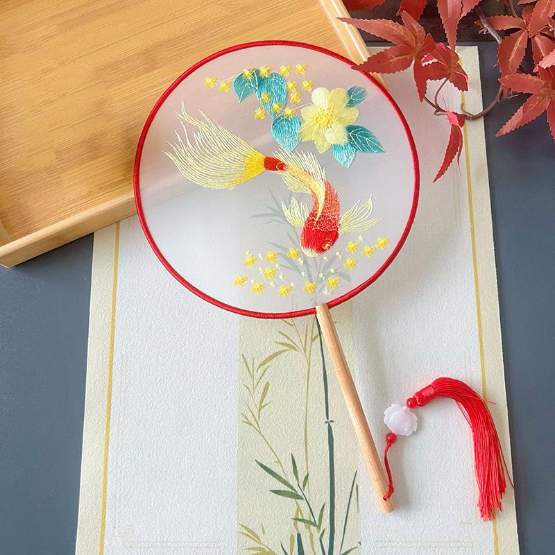Vintage Doppelseitiger Fächer Blume Stickerei Handfächer Traditionelle Chinesische Kunst Handwerk Hanfu Tanzparty Zubehör Performance Requisiten