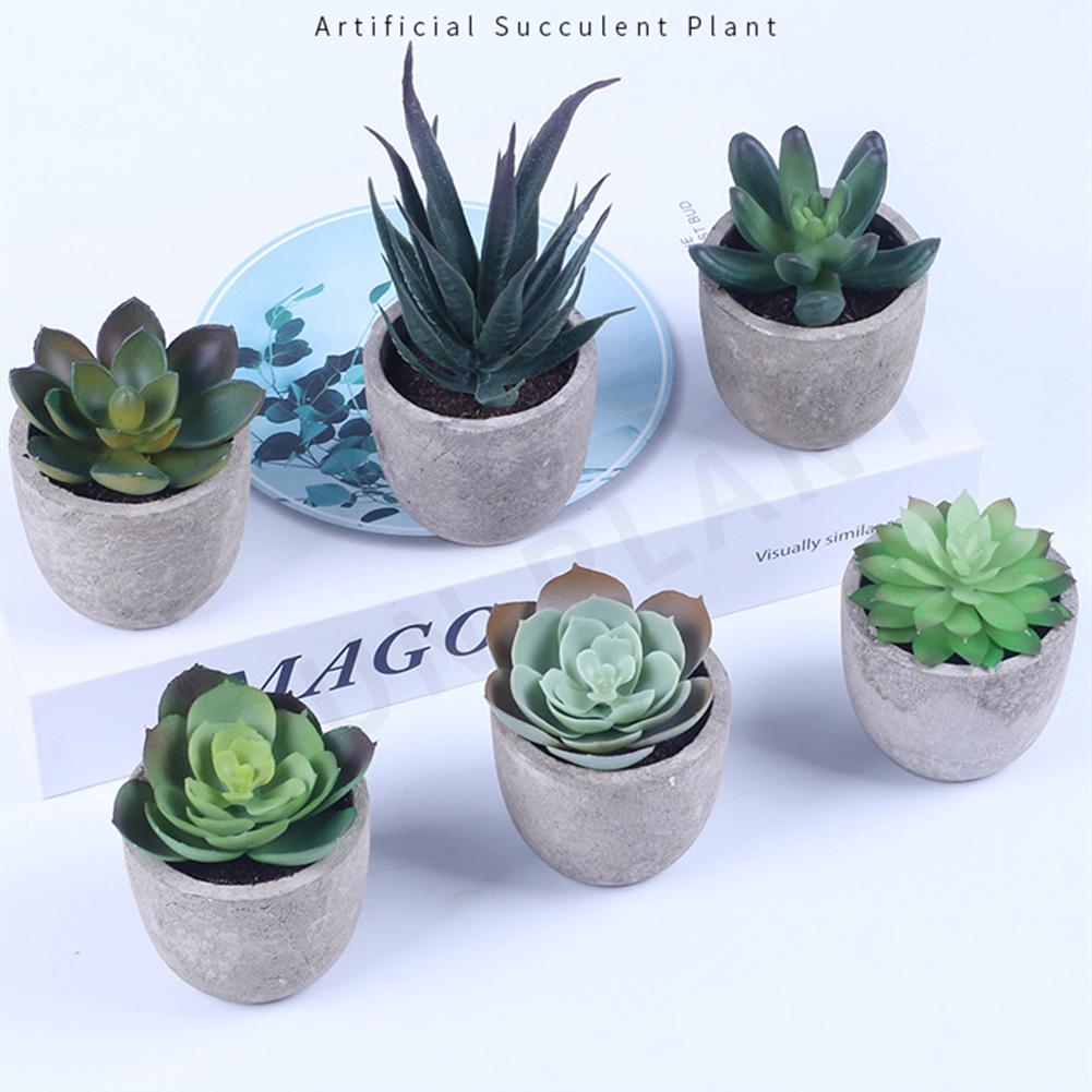 6 Pcs Artifical  Succulents  Potted  Plants Realistic Simulation Plants Practical Home Office Desk Ornaments For Indoor Outdoor Decoration