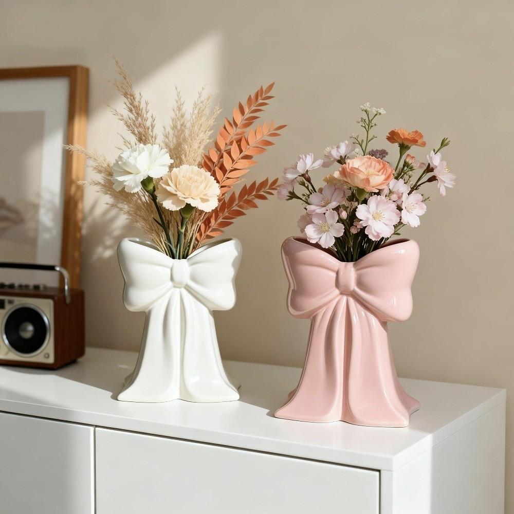 Handcrafted Ceramic Bow Vase Pink Coquette Ceramic Plant Pot Elegant Flower Vase  Holiday Decor
