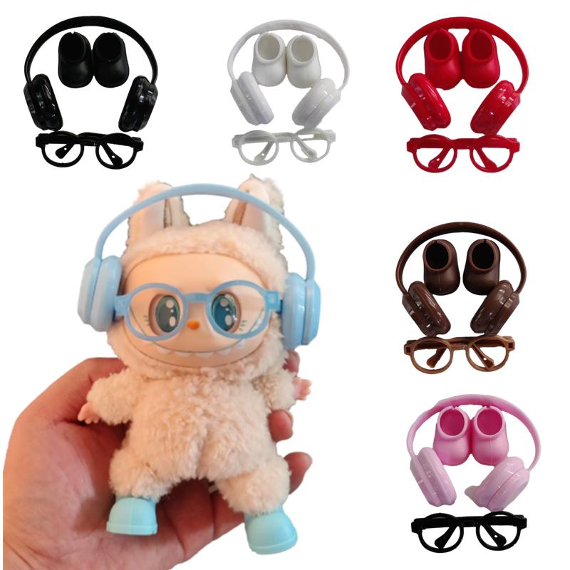 DIY doplňky pro boty labubu V1 V2 bez čoček brýle stylová plastová sluchátka plyšová dekorace panenky dárek k narozeninám