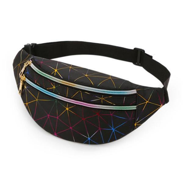 1Pc PU Leather Geometric Pattern Chest Bags for Girls Boys Laser Waterproof Sports Waist Pack Pocket Crossbody Bags