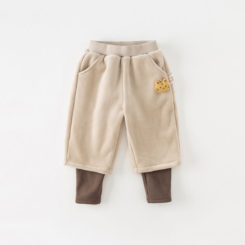 David Bella Children s Pants 2026 New Winter Clothing Boys  Fleece-Lined Faux Two-Piece Long Pants Girls  Baby Casual Pants Cream Apricot [Ready in Stock] 120
