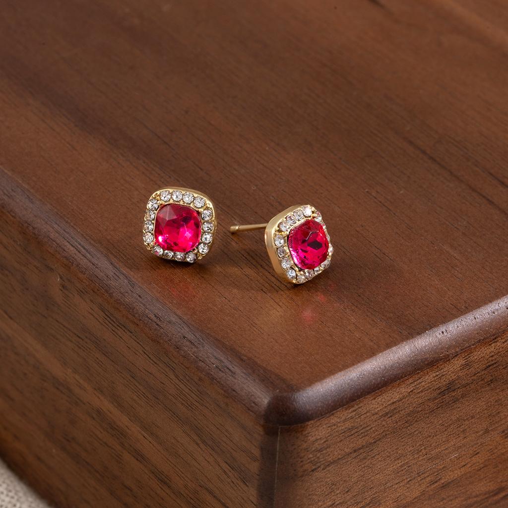 Simple Design Micro-Inlaid Colored Diamonds Super Flash Square Women'S Fashion Small Fresh Women'S Earrings